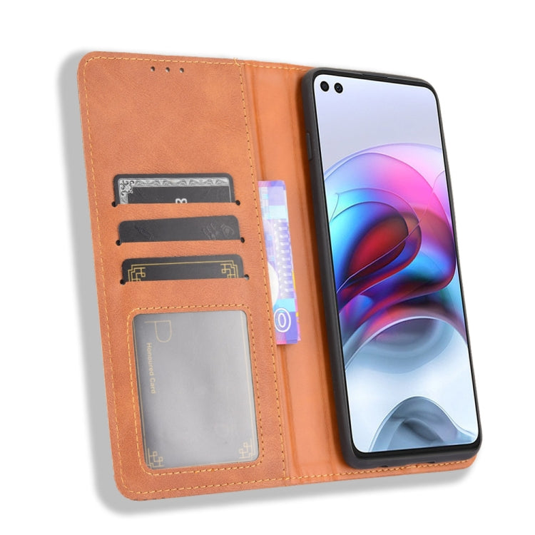 For Motorola Moto Edge S Magnetic Buckle Retro Crazy Horse Texture Horizontal Flip Leather Case with Holder & Card Slots & Photo Frame