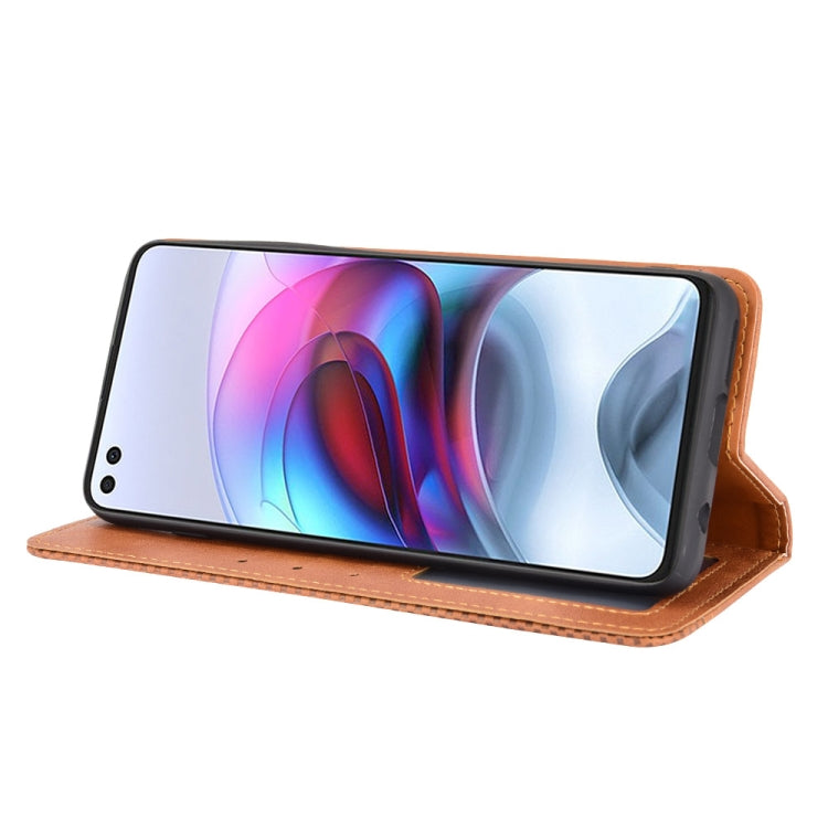 For Motorola Moto Edge S Magnetic Buckle Retro Crazy Horse Texture Horizontal Flip Leather Case with Holder & Card Slots & Photo Frame