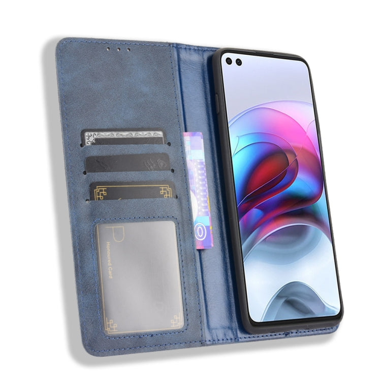 For Motorola Moto Edge S Magnetic Buckle Retro Crazy Horse Texture Horizontal Flip Leather Case with Holder & Card Slots & Photo Frame