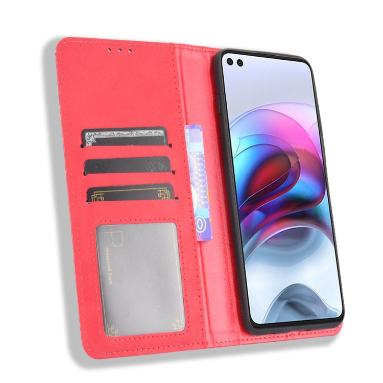 For Motorola Moto Edge S Magnetic Buckle Retro Crazy Horse Texture Horizontal Flip Leather Case with Holder & Card Slots & Photo Frame