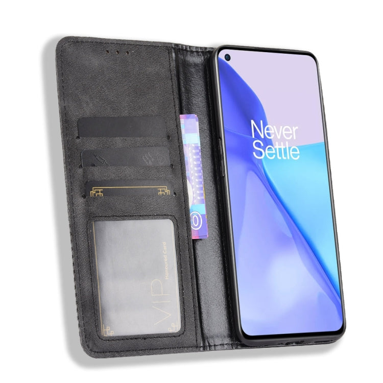 For OnePlus 9 (Europe and America Version) Magnetic Buckle Retro Crazy Horse Texture Horizontal Flip Leather Case with Holder & Card Slots & Photo Frame