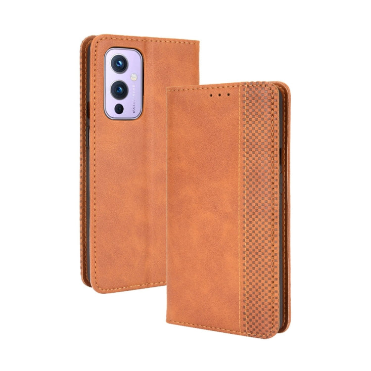 For OnePlus 9 (Europe and America Version) Magnetic Buckle Retro Crazy Horse Texture Horizontal Flip Leather Case with Holder & Card Slots & Photo Frame