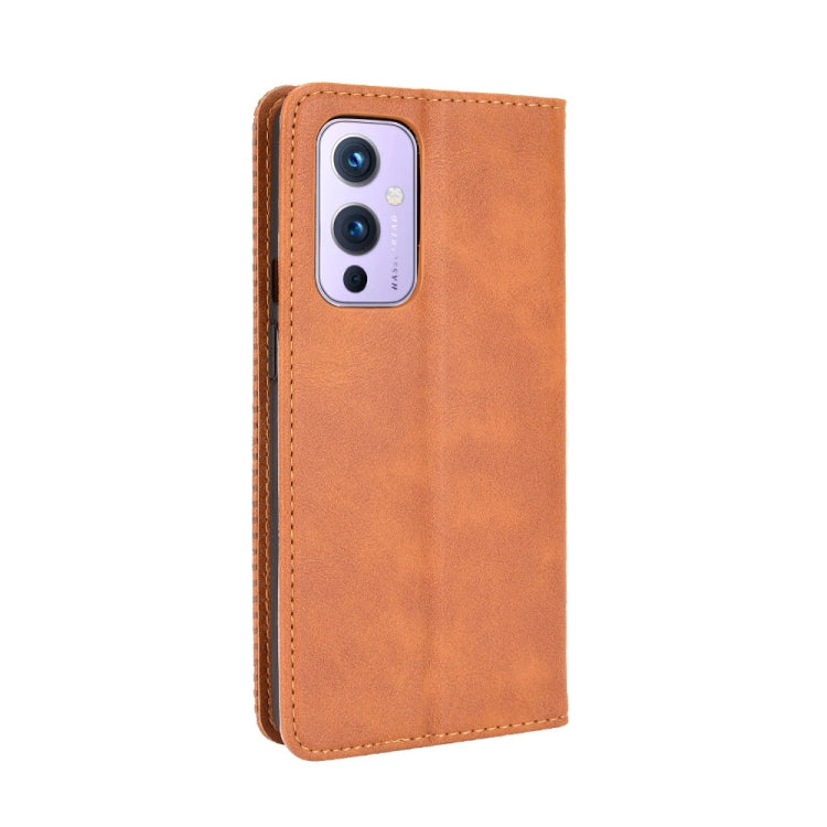 For OnePlus 9 (Europe and America Version) Magnetic Buckle Retro Crazy Horse Texture Horizontal Flip Leather Case with Holder & Card Slots & Photo Frame
