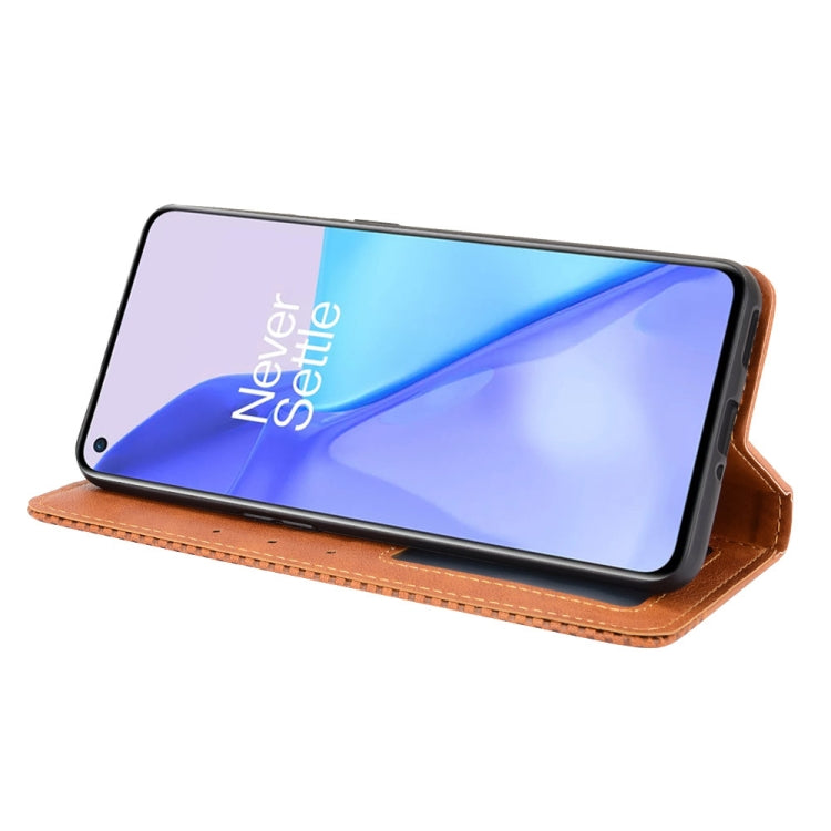 For OnePlus 9 (Europe and America Version) Magnetic Buckle Retro Crazy Horse Texture Horizontal Flip Leather Case with Holder & Card Slots & Photo Frame
