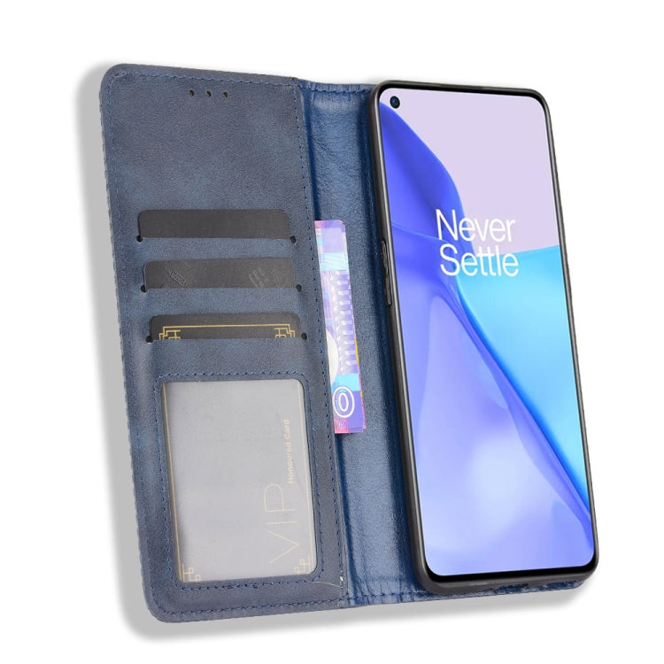 For OnePlus 9 (Europe and America Version) Magnetic Buckle Retro Crazy Horse Texture Horizontal Flip Leather Case with Holder & Card Slots & Photo Frame