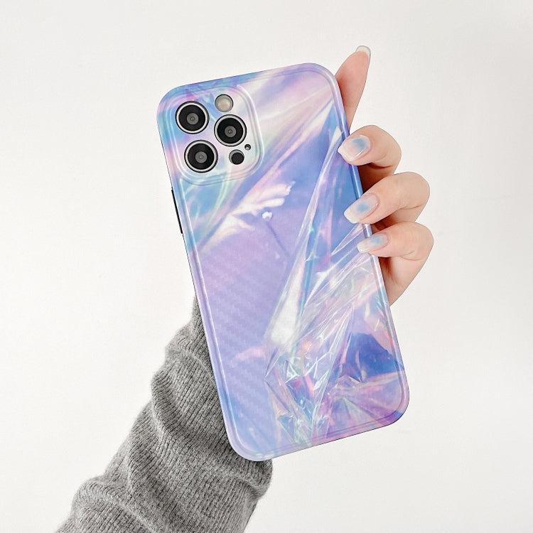 For iPhone 11 Pro Max Purple Gem Light Straight Edge IMD Carbon Fiber Protective Case