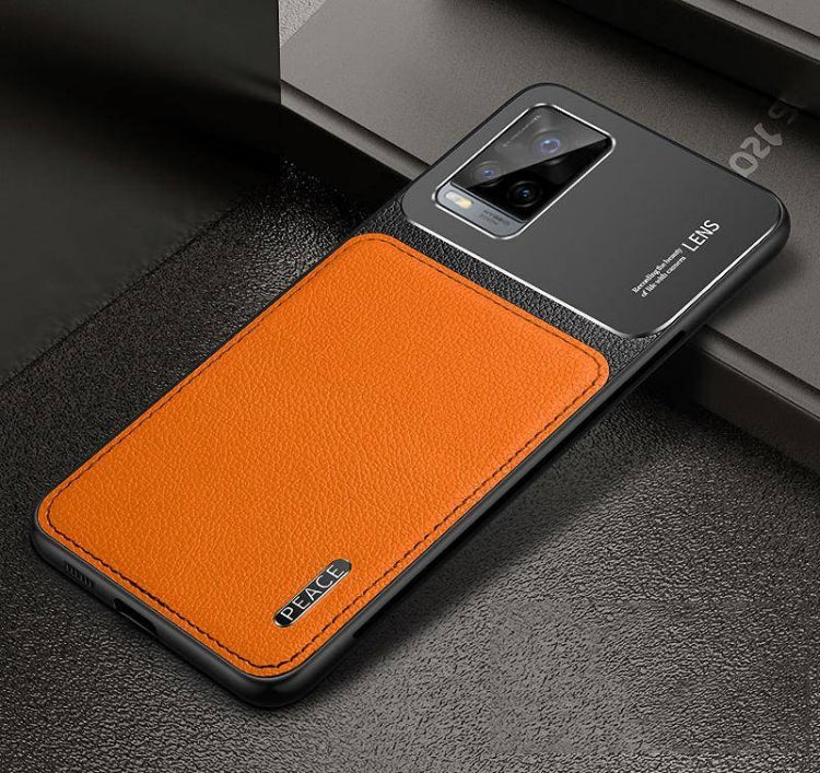 For vivo S7 Frosted Metal + Leather Texture Protective Case