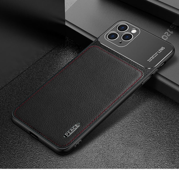 For iPhone 11 Frosted Metal + Leather Texture Protective Case