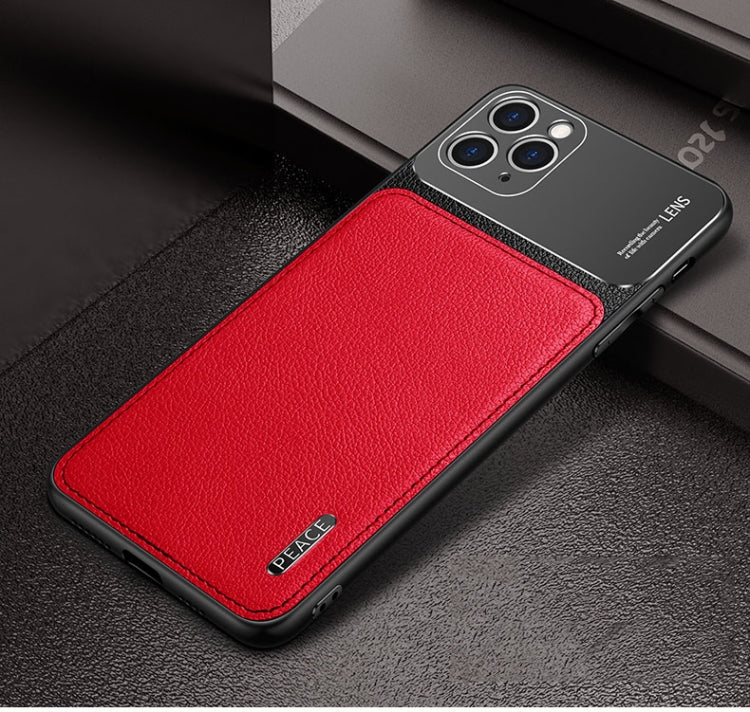 For iPhone 11 Frosted Metal + Leather Texture Protective Case