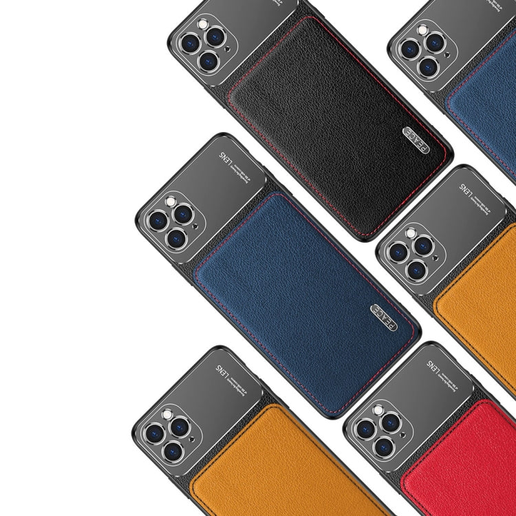 For iPhone 11 Frosted Metal + Leather Texture Protective Case