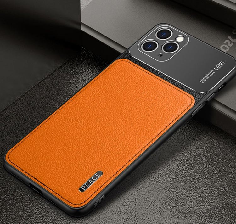 For iPhone 11 Frosted Metal + Leather Texture Protective Case