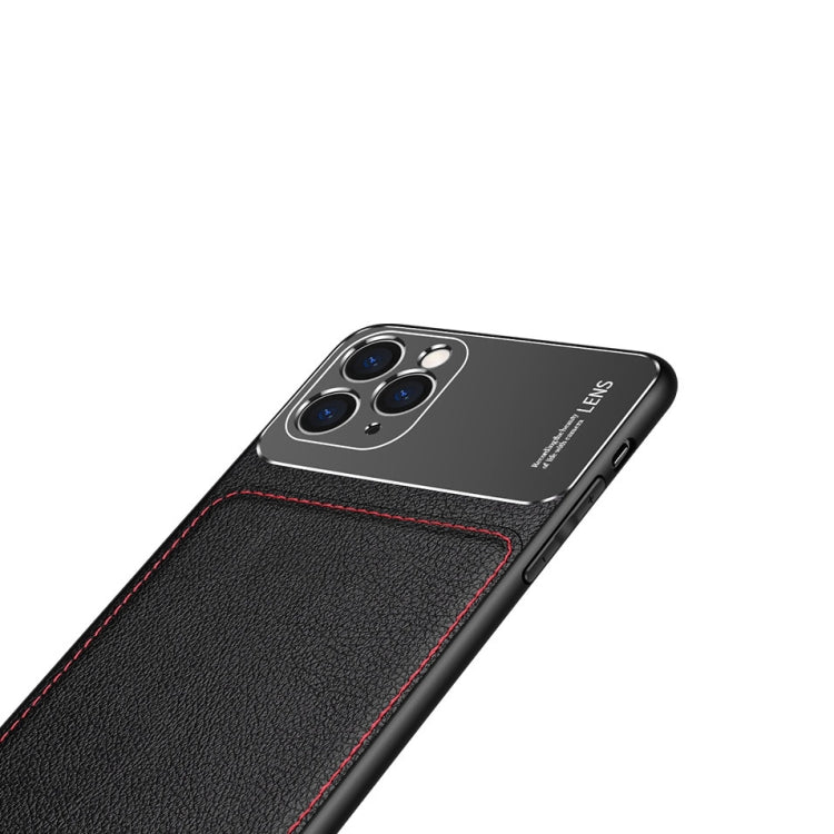 For iPhone 11 Frosted Metal + Leather Texture Protective Case