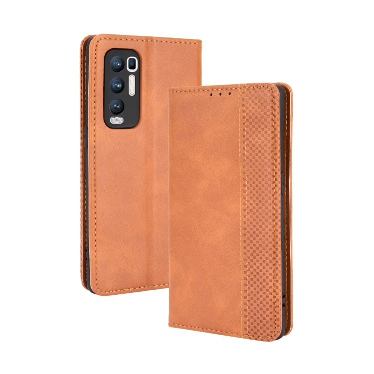 For OPPO Reno5 Pro Plus / Find X3 Neo Magnetic Buckle Retro Crazy Horse Texture Horizontal Flip Leather Case with Holder & Card Slots & Photo Frame