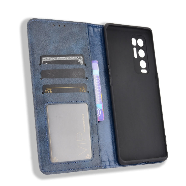 For OPPO Reno5 Pro Plus / Find X3 Neo Magnetic Buckle Retro Crazy Horse Texture Horizontal Flip Leather Case with Holder & Card Slots & Photo Frame