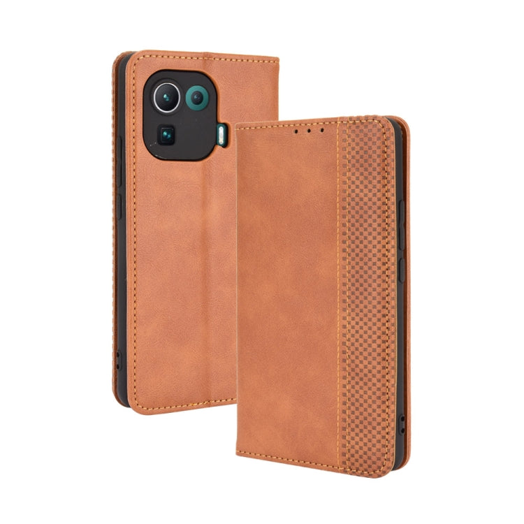 For Xiaomi Mi 11 Pro Magnetic Buckle Retro Crazy Horse Texture Horizontal Flip Leather Case with Holder & Card Slots & Photo Frame