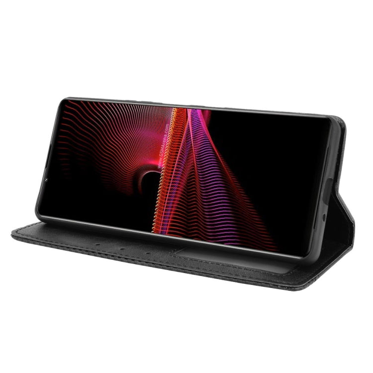 For Sony Xperia 1 III Magnetic Buckle Retro Crazy Horse Texture Horizontal Flip Leather Case with Holder & Card Slots & Photo Frame