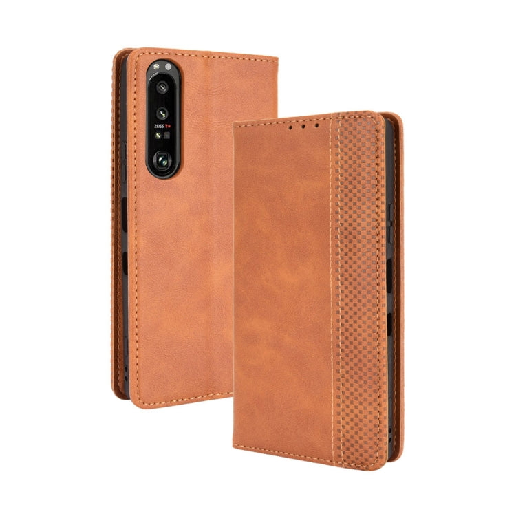 For Sony Xperia 1 III Magnetic Buckle Retro Crazy Horse Texture Horizontal Flip Leather Case with Holder & Card Slots & Photo Frame