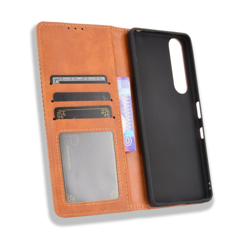 For Sony Xperia 1 III Magnetic Buckle Retro Crazy Horse Texture Horizontal Flip Leather Case with Holder & Card Slots & Photo Frame