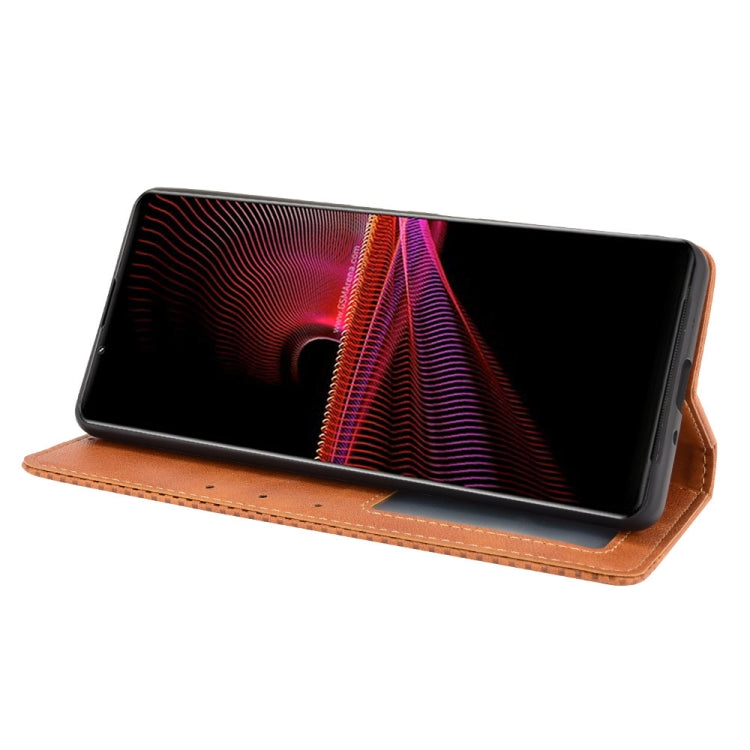 For Sony Xperia 1 III Magnetic Buckle Retro Crazy Horse Texture Horizontal Flip Leather Case with Holder & Card Slots & Photo Frame
