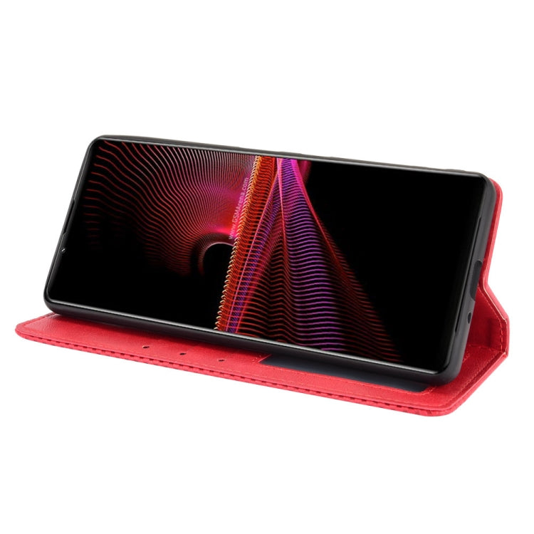 For Sony Xperia 1 III Magnetic Buckle Retro Crazy Horse Texture Horizontal Flip Leather Case with Holder & Card Slots & Photo Frame