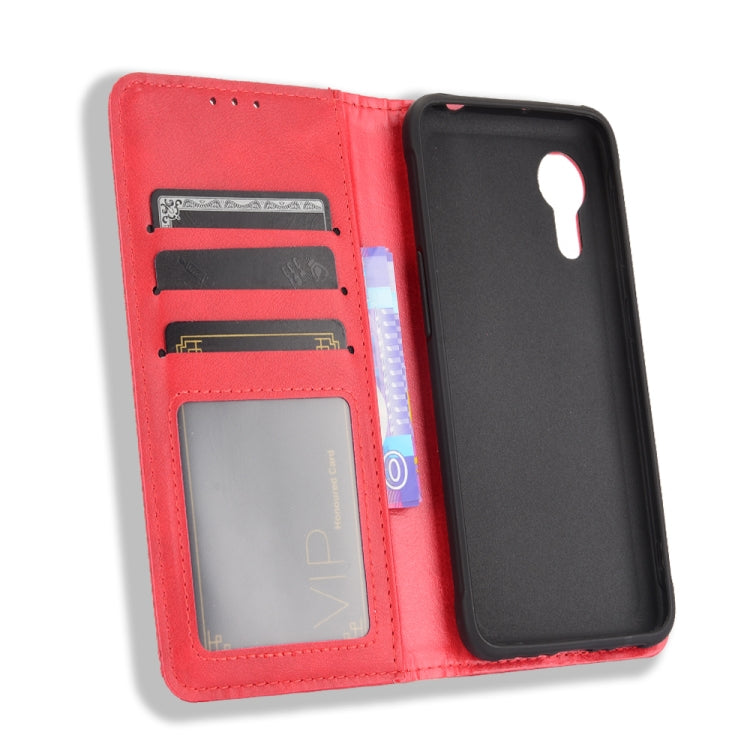 For Samsung Galaxy Xcover 5 Magnetic Buckle Retro Crazy Horse Texture Horizontal Flip Leather Case with Holder & Card Slots & Photo Frame
