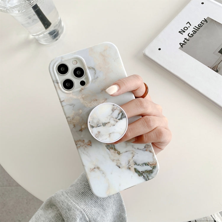 For iPhone 11 White Gilding Marble Double-sided Coated Protective Case with Foldable Holder