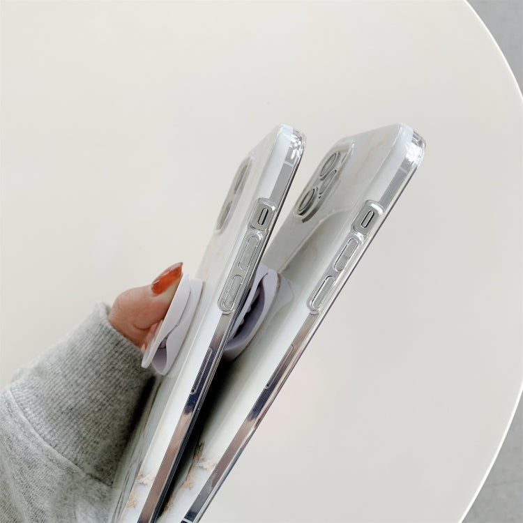 For iPhone 11 White Gilding Marble Double-sided Coated Protective Case with Foldable Holder
