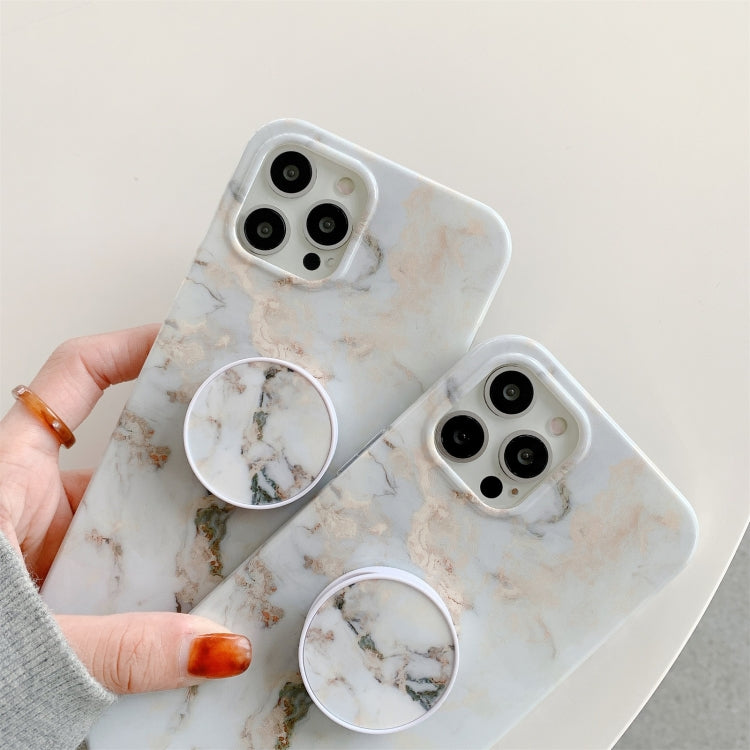For iPhone 11 Pro Max White Gilding Marble Double-sided Coated Protective Case with Foldable Holder
