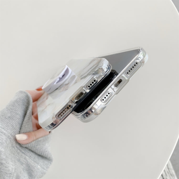 For iPhone 11 Pro Max White Gilding Marble Double-sided Coated Protective Case with Foldable Holder