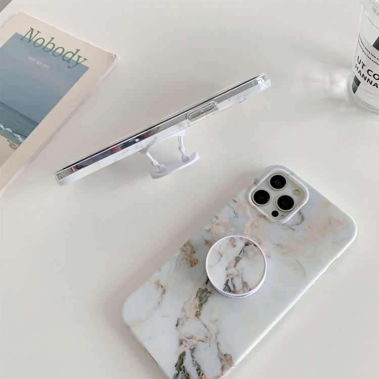 For iPhone 11 Pro Max White Gilding Marble Double-sided Coated Protective Case with Foldable Holder