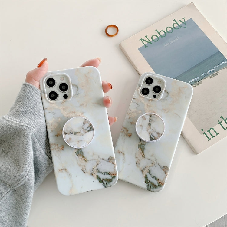 For iPhone 12 Pro Max White Gilding Marble Double-sided Coated Protective Case with Foldable Holder