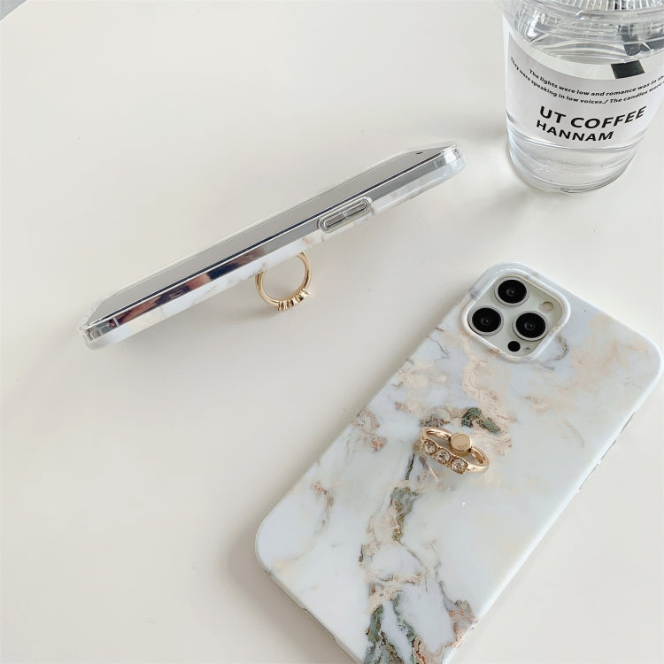 For iPhone 12 mini White Gilding Marble Double-sided Coated Protective Case with Ring Buckle Holder