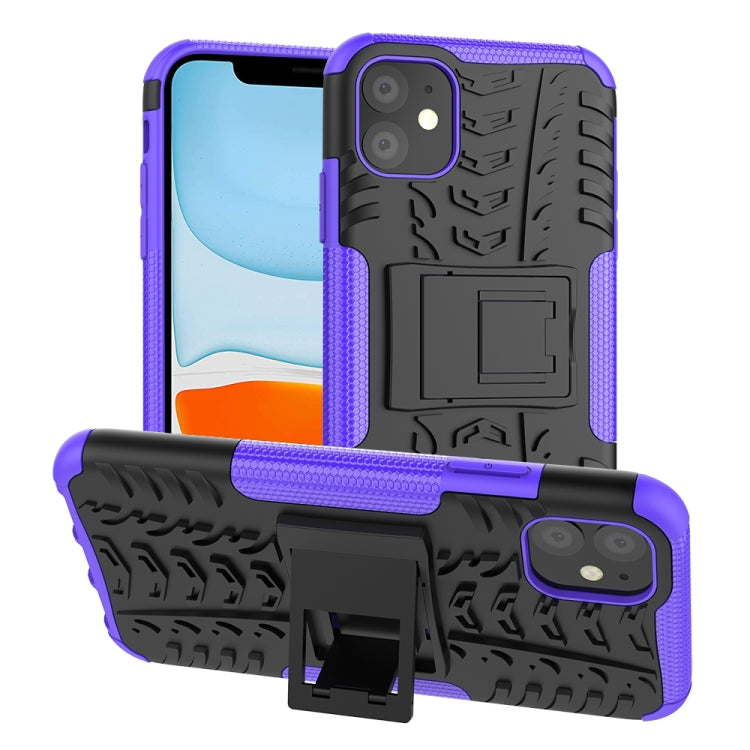 For iPhone 11 Tire Texture TPU + PC Shockproof Case with Holder