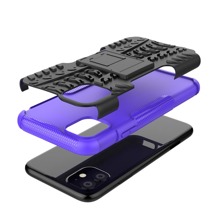 For iPhone 11 Tire Texture TPU + PC Shockproof Case with Holder