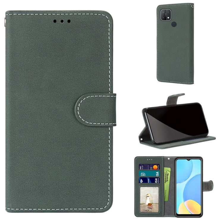 For OPPO A15 / A15s Retro Frosted Horizontal Flip PU Leather Case with Holder & Card Slots & Wallet & Photo Frame