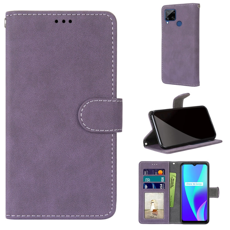 For OPPO Realme C15 / C12 / C25 / 7i (Global) / Narzo 20 / 30A Retro Frosted Horizontal Flip PU Leather Case with Holder & Card Slots & Wallet & Photo Frame
