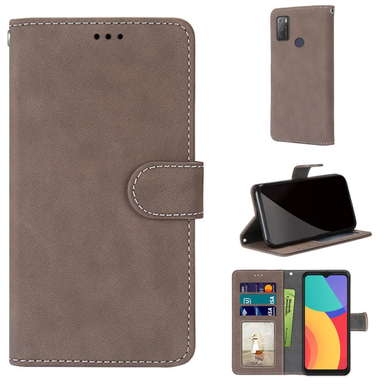 For Alcatel 3L 2021 Retro Frosted Horizontal Flip PU Leather Case with Holder & Card Slots & Wallet & Photo Frame