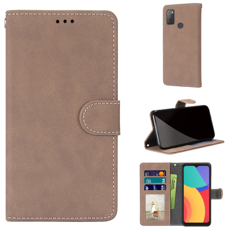 For Alcatel 3L 2021 Retro Frosted Horizontal Flip PU Leather Case with Holder & Card Slots & Wallet & Photo Frame