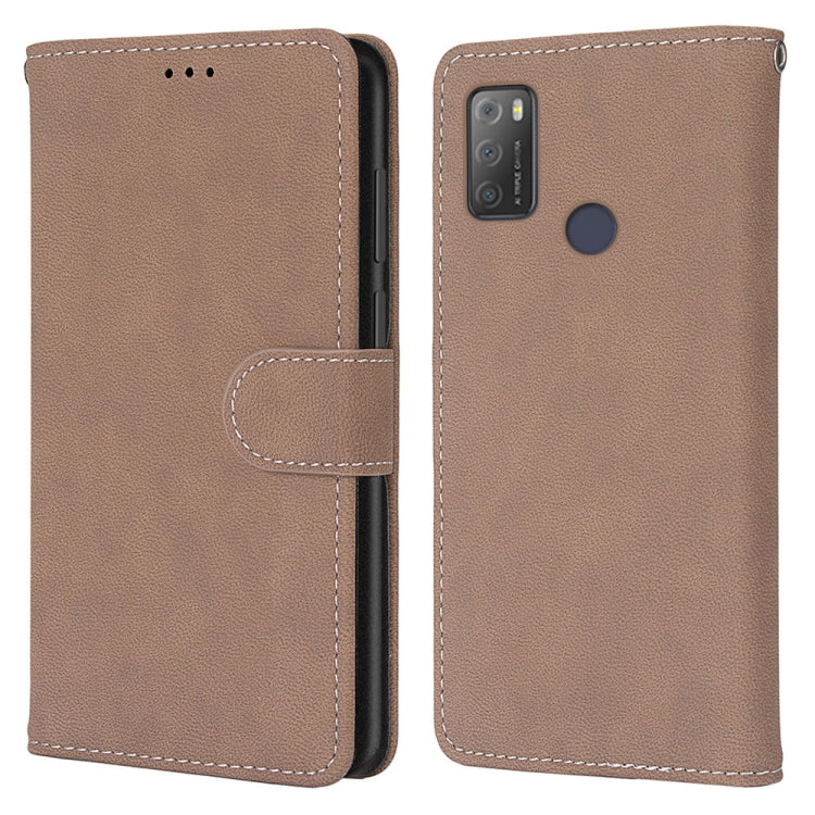 For Alcatel 3L 2021 Retro Frosted Horizontal Flip PU Leather Case with Holder & Card Slots & Wallet & Photo Frame