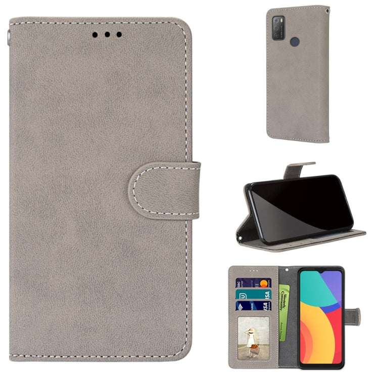 For Alcatel 3L 2021 Retro Frosted Horizontal Flip PU Leather Case with Holder & Card Slots & Wallet & Photo Frame