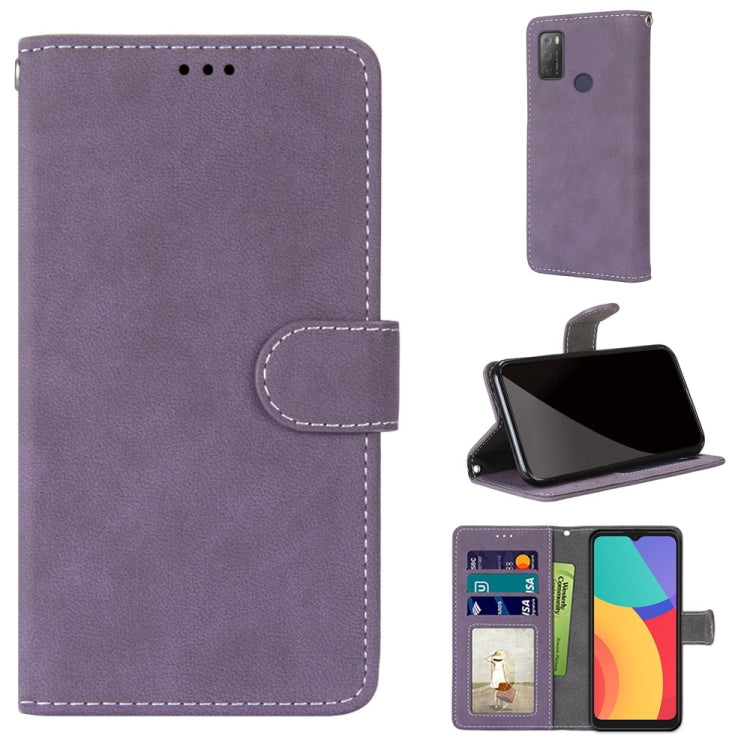 For Alcatel 3L 2021 Retro Frosted Horizontal Flip PU Leather Case with Holder & Card Slots & Wallet & Photo Frame