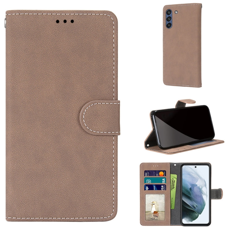 For Samsung Galaxy S21 FE Retro Frosted Horizontal Flip PU Leather Case with Holder & Card Slots & Wallet & Photo Frame