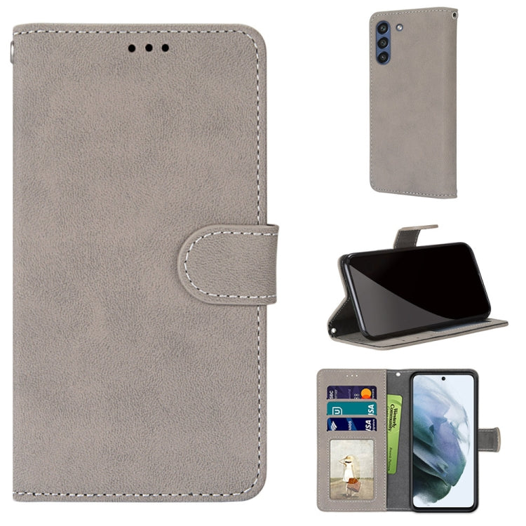 For Samsung Galaxy S21 FE Retro Frosted Horizontal Flip PU Leather Case with Holder & Card Slots & Wallet & Photo Frame