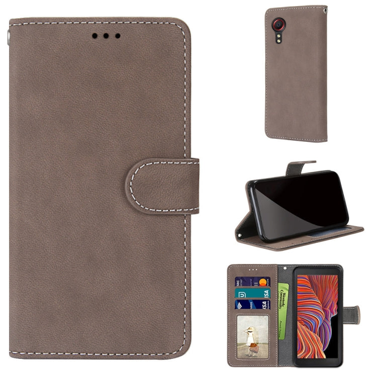 For Samsung Galaxy Xcover 5 Retro Frosted Horizontal Flip PU Leather Case with Holder & Card Slots & Wallet & Photo Frame