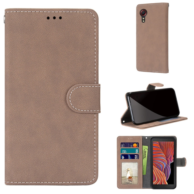 For Samsung Galaxy Xcover 5 Retro Frosted Horizontal Flip PU Leather Case with Holder & Card Slots & Wallet & Photo Frame