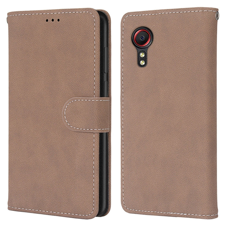 For Samsung Galaxy Xcover 5 Retro Frosted Horizontal Flip PU Leather Case with Holder & Card Slots & Wallet & Photo Frame