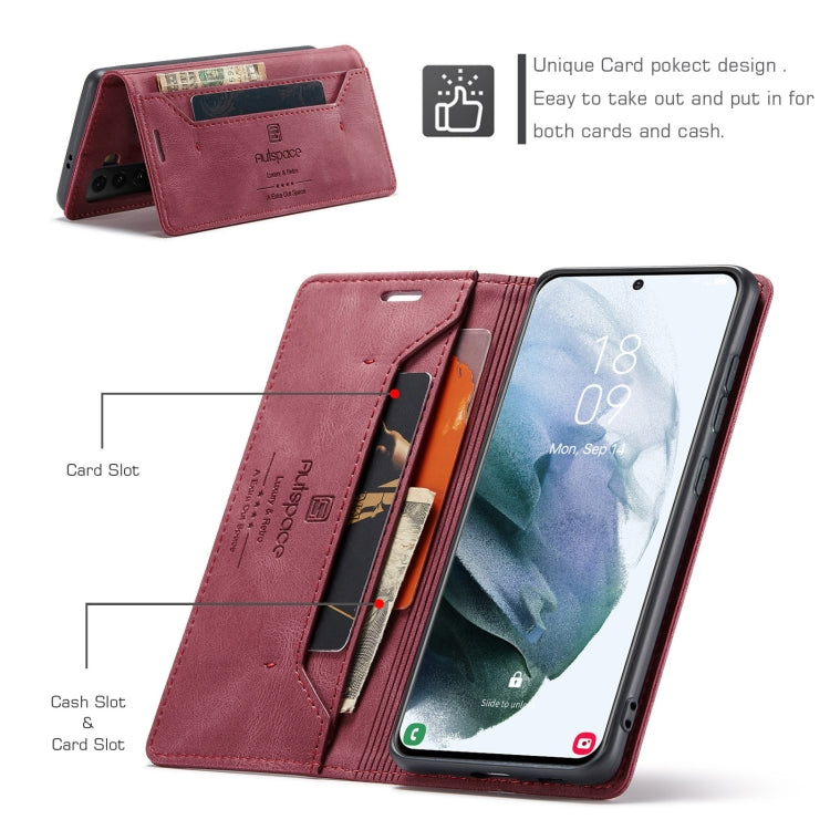 For Samsung Galaxy S21+ 5G AutSpace A01 Retro Skin-feel Crazy Horse Texture Horizontal Flip Leather Case with Holder & Card Slots & Wallet & RFID