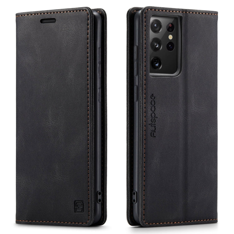 For Samsung Galaxy S21 Ultra 5G AutSpace A01 Retro Skin-feel Crazy Horse Texture Horizontal Flip Leather Case with Holder & Card Slots & Wallet & RFID