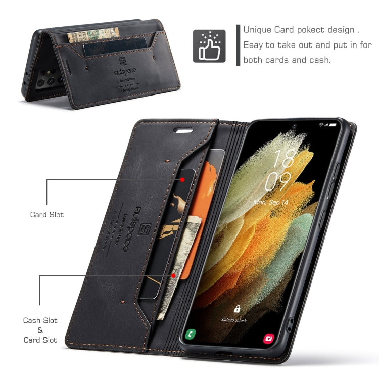 For Samsung Galaxy S21 Ultra 5G AutSpace A01 Retro Skin-feel Crazy Horse Texture Horizontal Flip Leather Case with Holder & Card Slots & Wallet & RFID