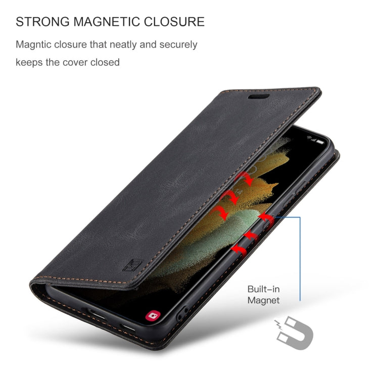 For Samsung Galaxy S21 Ultra 5G AutSpace A01 Retro Skin-feel Crazy Horse Texture Horizontal Flip Leather Case with Holder & Card Slots & Wallet & RFID